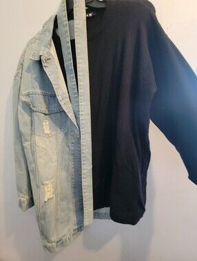 Mix Media! Half Light Blue Denim Jacket  and Half Black Inner Layer